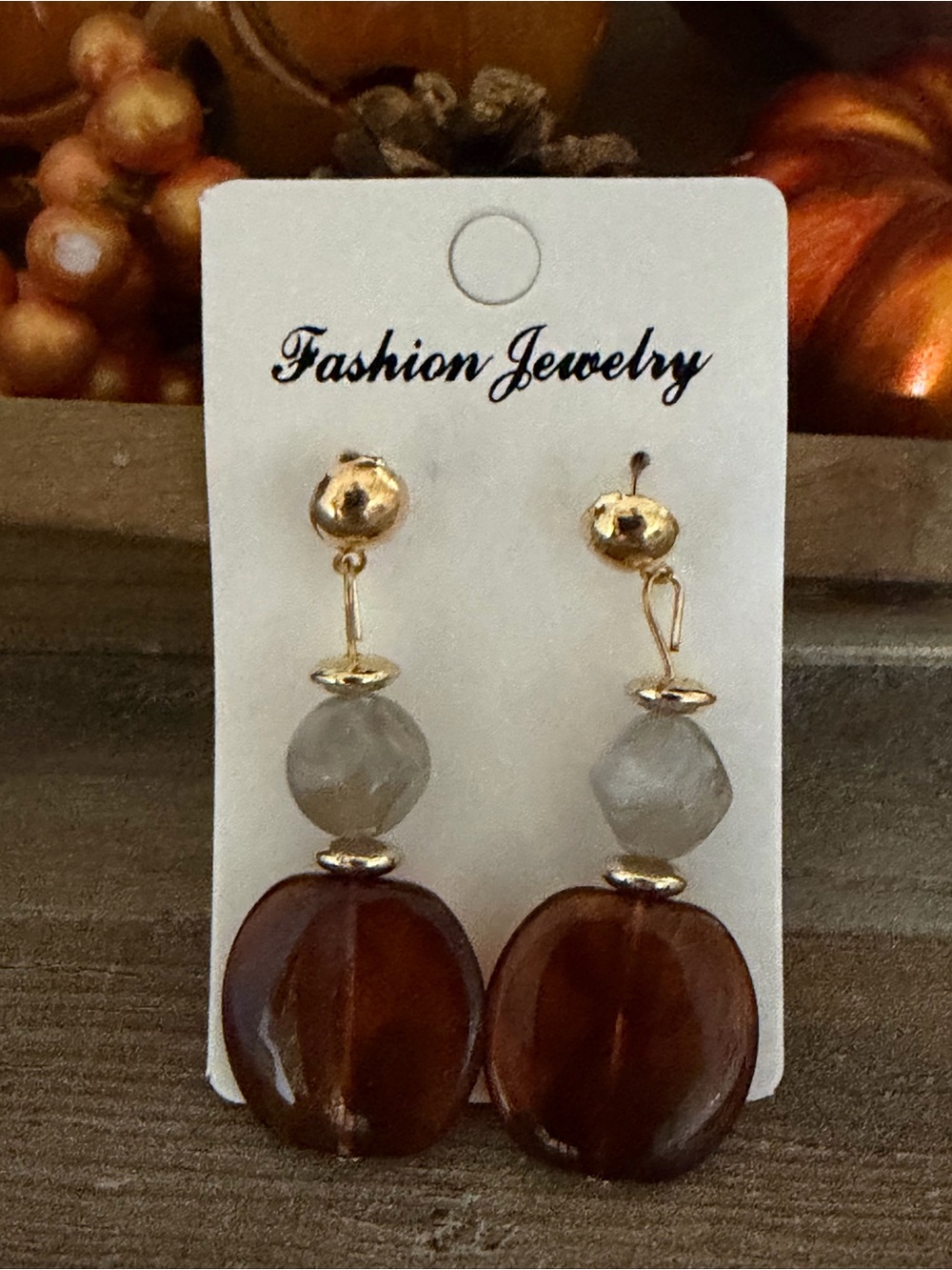 Fashion Jewelry Brown and Gray Bead Drop Earrings